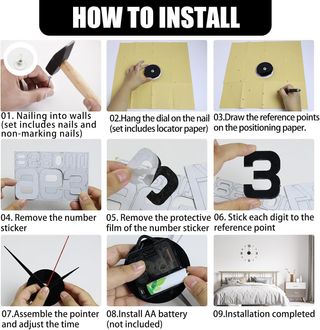 Reloj Pared adhesivo GBULTR-50cm Nuevo, Reloj de Pared Grande Adhesivo de 50 cm DIY Reloj Cocina Pared,Estilo 3D Moderno con Números Adhesivos para Decoración de Salón,Cocina y Dormitorio,Reloj de...