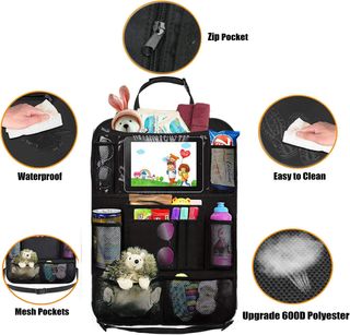 Bolso trasero asiento coche HE-TOP Nuevo (61*41cm 200g),Protector de Asiento, HE-TOP 1 Pack Impermeable Organizadores para Coche Kick Mat, Universal Multi-Bolsillo Organizador para Asiento Trasero...