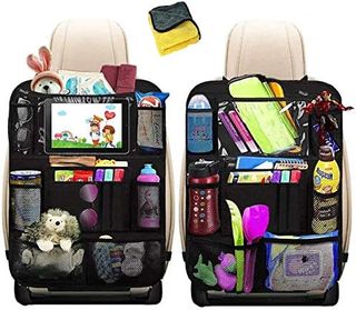 Bolso trasero asiento coche HE-TOP Nuevo (61*41cm 200g),Protector de Asiento, HE-TOP 1 Pack Impermeable Organizadores para Coche Kick Mat, Universal Multi-Bolsillo Organizador para Asiento Trasero...