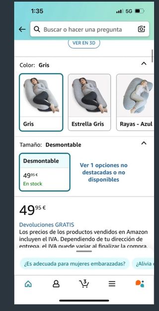 Almohada Embarazo Cuerpo Completo Gris