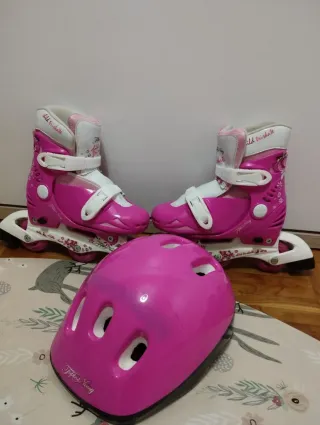 Patines ajustables niña + Casco rosa