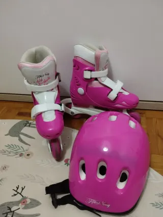 Patines ajustables niña + Casco rosa