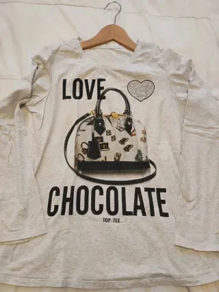 Camiseta Gris Manga Larga Love Chocolate