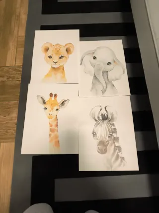 Láminas cuadro infantil animales acuarela