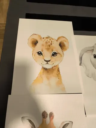 Láminas cuadro infantil animales acuarela