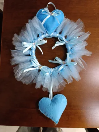 Fuoriporta nascita azzurro con cuori