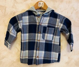 Camisa de niño con capucha a cuadros 98cm 2-3 años