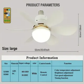 Ventilatore da soffitto con luce led 20W 52cm