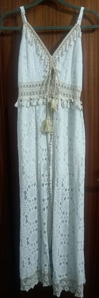 Vestido de encaje playero beige/blanco