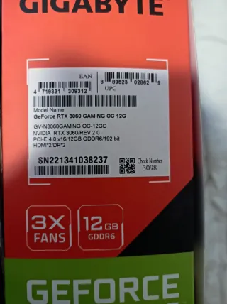 Tarjeta Gráfica Gigabyte RTX 3060 Gaming OC 12G