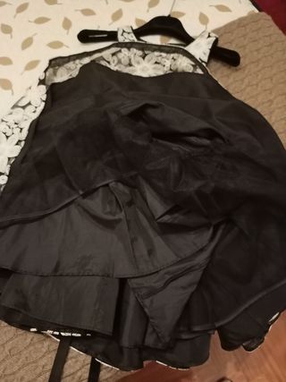 Vestido fiesta niña flores blanco y negro