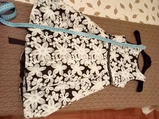 Vestido fiesta niña flores blanco y negro