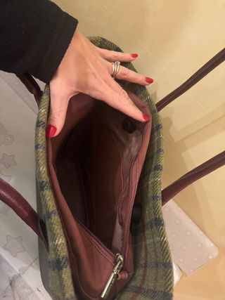 Borsa O bag verde oliva con inserto scozzese