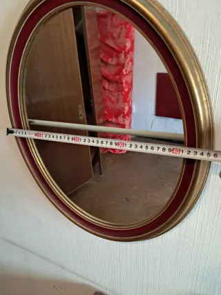 Espejo Ovalado Vintage Dorado y Rojo