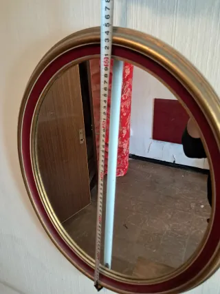 Espejo Ovalado Vintage Dorado y Rojo