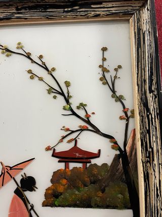 Pintura Antigua Japonesa Sobre Cristal