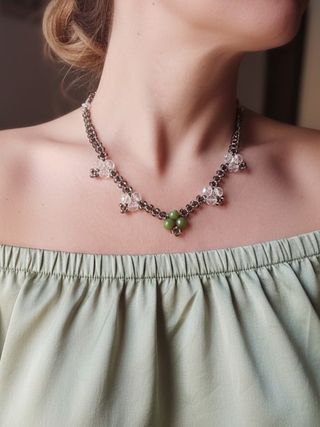Collana Choker Fatta a Mano con Gemme Giada Verde