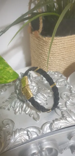 Pulsera Piel y Oro 18k Hombre