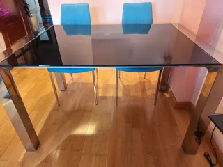 Mesa Comedor Cristal y Metal, extensible 60 cm mas