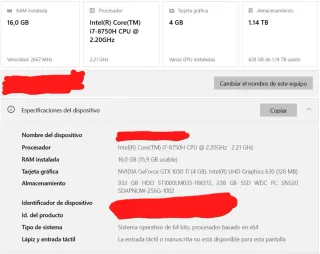 Portátil ASUS i7 Negro y Rojo