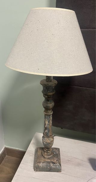 2 Lámparas de mesa tela y madera