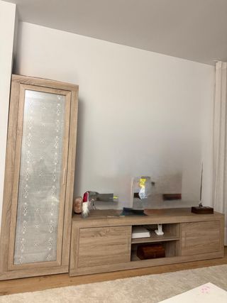 Mueble TV madera y cristal