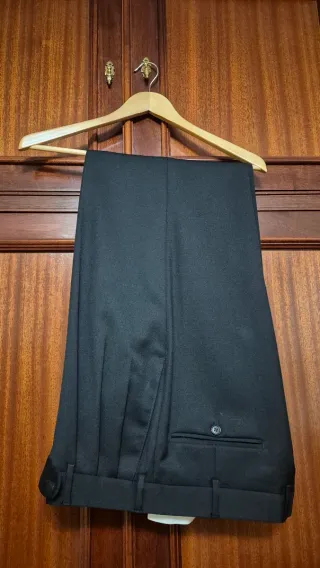 Traje cruzado italiano caballero negro de lana