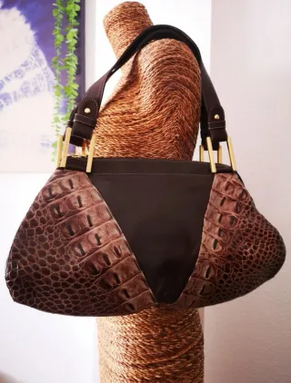 Bolso de Hombro Vicosa Piel Cocodrilo Marrón