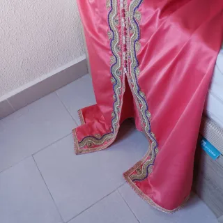 Caftán Marroquí Talla Única Dorado y Rosa