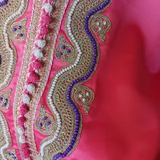 Caftán Marroquí Talla Única Dorado y Rosa
