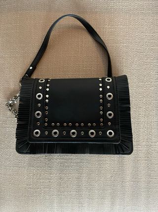 Bolso Zara Negro con Flecos y Tachuelas