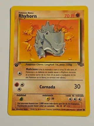 Carta TCG Pokémon Rhyhorn 61/64 Edición 1