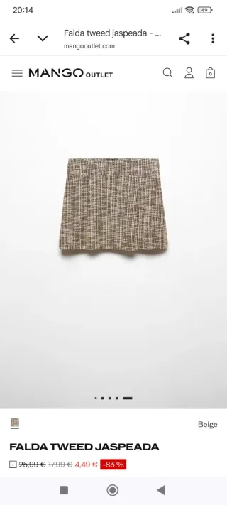 Falda Tweed Jaspeada Beige Mango Talla M