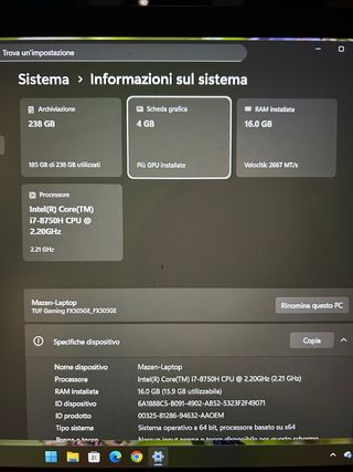 Portatile Gaming Asus Nero e Rosso