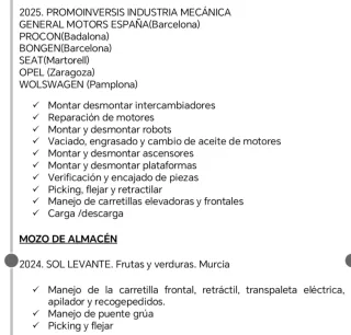 industrial mecanique / carretillero / mozo..MCN