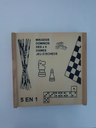 Juego de mesa 5 en 1: Mikados, Dominó, Damas, Ajed
