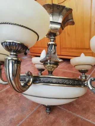 2 Lámparas Alabastro y Bronce