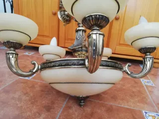 2 Lámparas Alabastro y Bronce