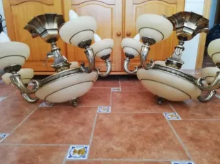 2 Lámparas Alabastro y Bronce