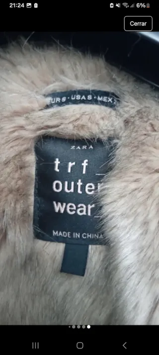 Parka Zara Talla S con Capucha y Bolsillos