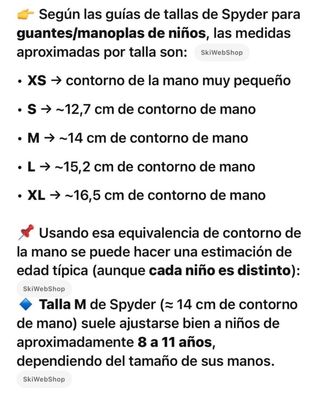 Manoplas esquí niño Spyder Talla M