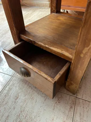 Mesa auxiliar madera maciza y cristal rústica