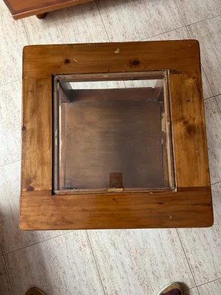 Mesa auxiliar madera maciza y cristal rústica