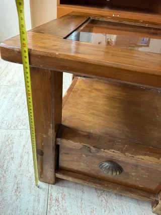 Mesa auxiliar madera maciza y cristal rústica