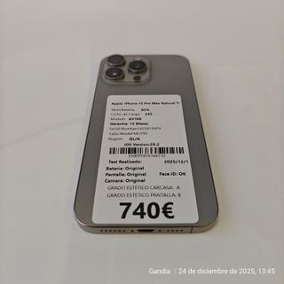 Apple iPhone 15 Pro Max 256GB Gris 350091876166732