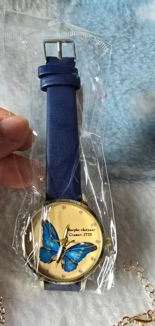 Conjunto bisutería mariposa azul y dorado