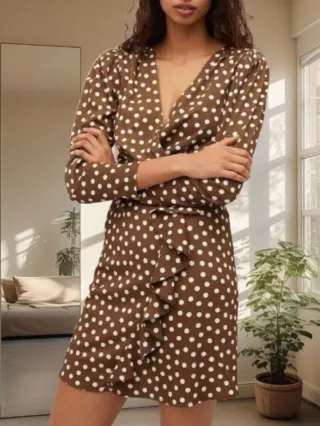 Vestido Mango Marrón Lunares
