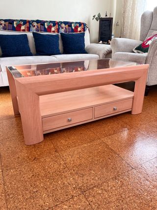 Mesa centro madera y cristal con cajones