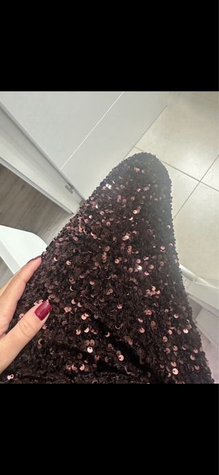 Falda midi lentejuelas marrón y rosa