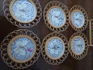 Set sottobicchieri in bambù intrecciato anni 60-70